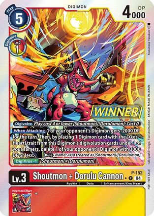 Image of Shoutmon + Dorulu Cannon (Store Tournament 2024 Oct. - Dec. Winner Pack) (P-152) - Digimon Promotion Cards Foil