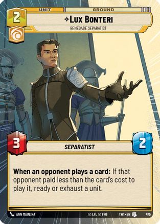 Image of Lux Bonteri - Renegade Separatist (Hyperspace) (475) - Twilight of the Republic Foil