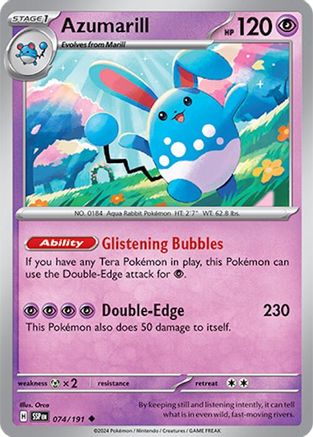 Image of Azumarill 074/191  - Reverse Holofoil SV08 Surging Sparks - Uncommon