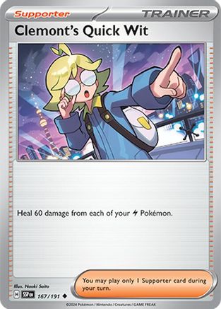 Image of Clemont's Quick Wit 167/191  - Reverse Holofoil SV08 Surging Sparks - Uncommon