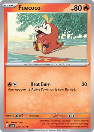 Image of Fuecoco 029/191  - Reverse Holofoil SV08 Surging Sparks - Common