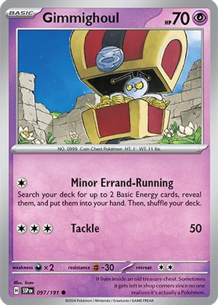 Image of Gimmighoul 097/191  - Reverse Holofoil SV08 Surging Sparks - Common
