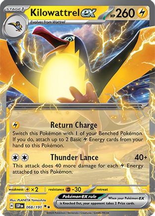 Image of Kilowattrel ex 068/191  - Reverse Holofoil SV08 Surging Sparks - Double Rare