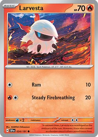Image of Larvesta 024/191  - Reverse Holofoil SV08 Surging Sparks - Common