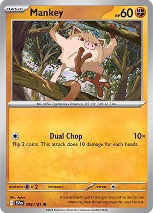 Image of Mankey 098/191  - Reverse Holofoil SV08 Surging Sparks - Common