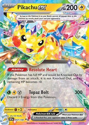 Image of Pikachu ex 057/191  - Holofoil SV08 Surging Sparks - Double Rare