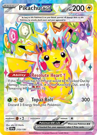 Image of Pikachu ex 219/191  - Holofoil SV08 Surging Sparks - Ultra Rare