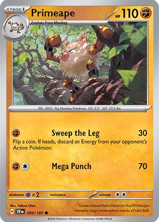 Image of Primeape 099/191  - Reverse Holofoil SV08 Surging Sparks - Common