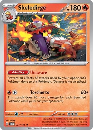 Image of Skeledirge 031/191  - Reverse Holofoil SV08 Surging Sparks - Rare