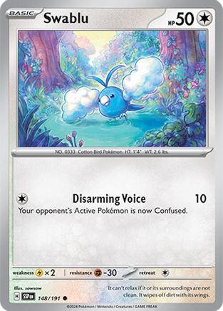Image of Swablu 148/191  - Reverse Holofoil SV08 Surging Sparks - Common