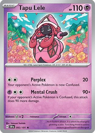 Image of Tapu Lele 092/191  - Reverse Holofoil SV08 Surging Sparks - Rare