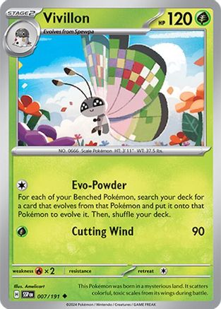 Image of Vivillon 007/191  - Reverse Holofoil SV08 Surging Sparks - Uncommon