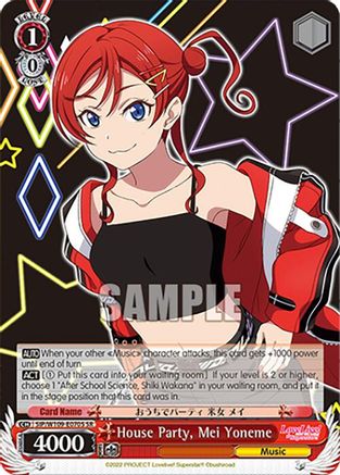 Image of House Party, Mei Yoneme (SR) (SIP/W109-E070S SR) - Love Live! School idol festival 2 MIRACLE LIVE!