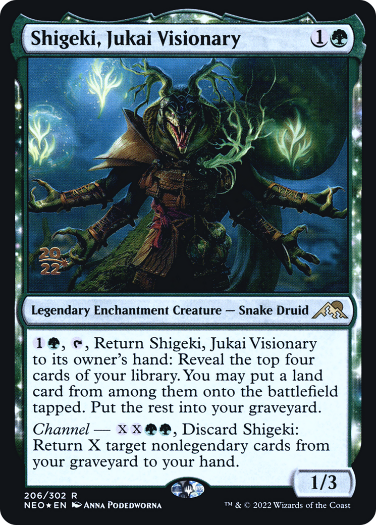 Image of Shigeki, Jukai Visionary (PRE-206) - Kamigawa: Neon Dynasty Promos: (enchantment) Foil
