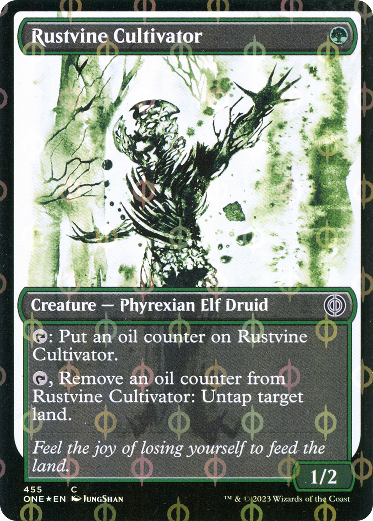 Image of Rustvine Cultivator (Showcase) (Step-and-Compleat Foil) (ONE-455) - Phyrexia: All Will Be One: (Showcase) Foil