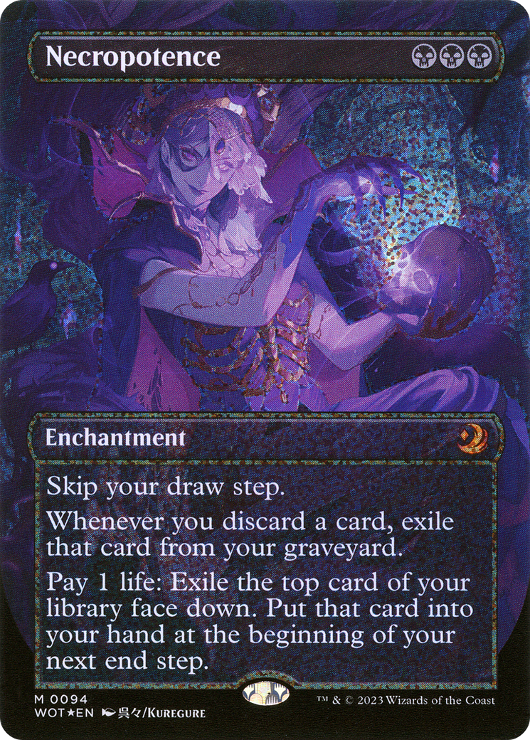 Image of Necropotence (Anime Borderless) (Confetti Foil) (WOT-094) - Wilds of Eldraine: Enchanting Tales (Borderless) Foil