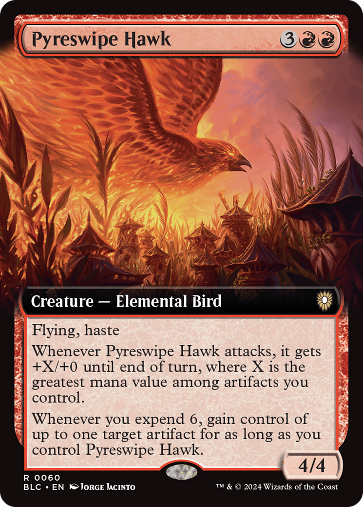 Image of Pyreswipe Hawk (Extended Art) (BLC-060) - Bloomburrow Commander: (Extended Art)