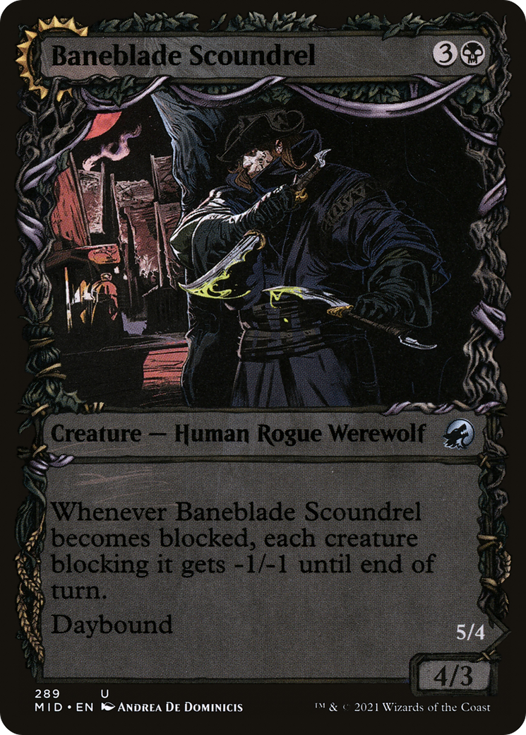 Image of Baneblade Scoundrel (Showcase) (MID-289) - Innistrad: Midnight Hunt: (Showcase, Double Faced Transform) Foil