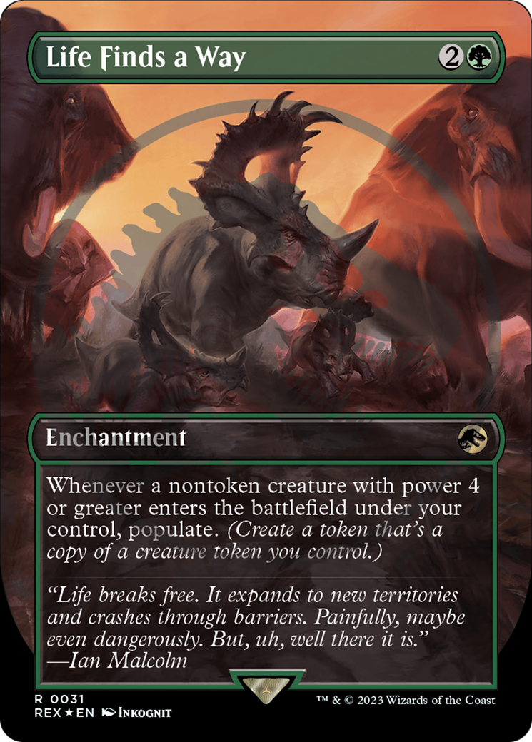 Image of Life Finds a Way (Borderless) (Emblem) (REX-031) - Jurassic World Collection (Borderless) Foil