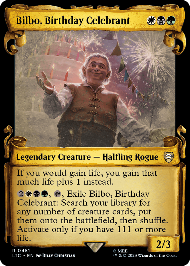 Image of Bilbo, Birthday Celebrant (Showcase Scrolls) (LTC-451) - Tales of Middle-earth Commander: (Showcase)