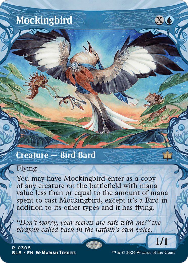 Image of Mockingbird (Showcase) (BLB-305) - Bloomburrow: (Showcase) (Borderless) Foil