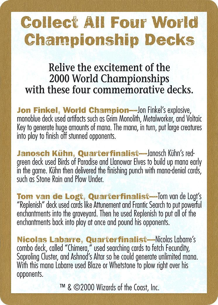 Image of 2000 World Championship Advertisement Card (WCD-) - World Championship Decks 2000