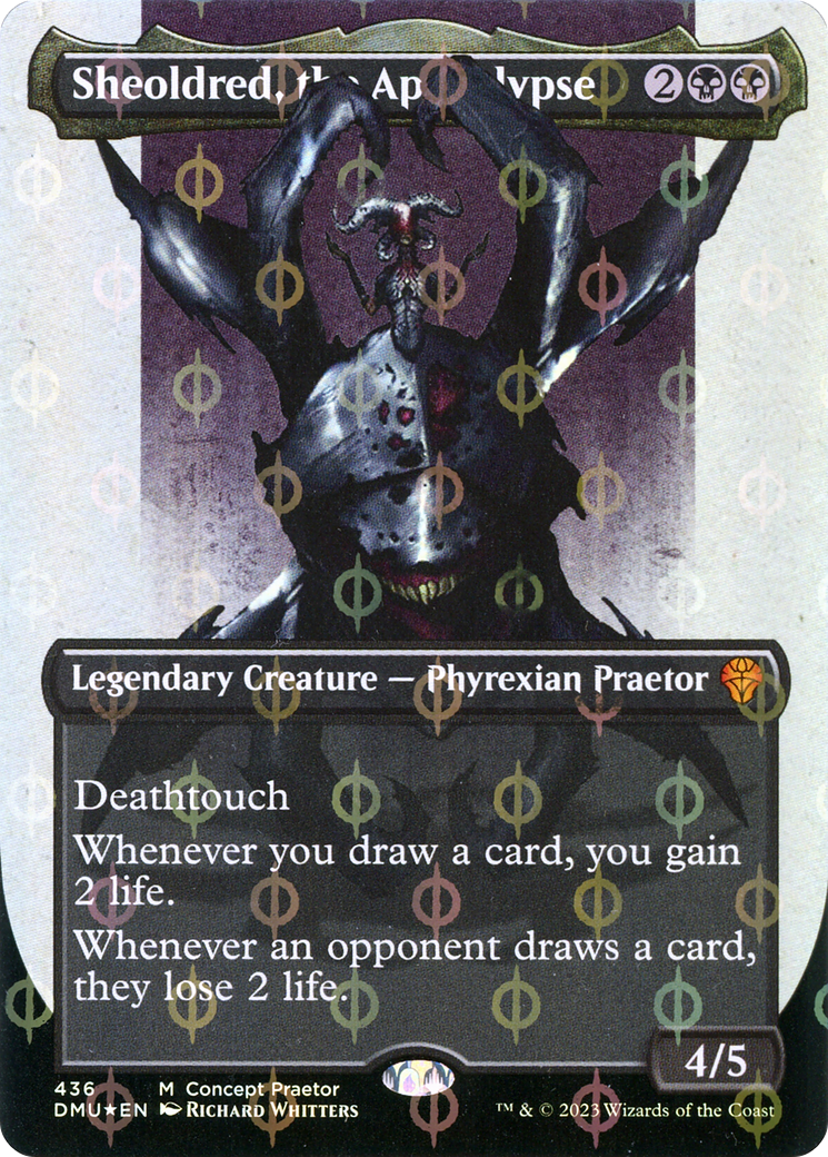 Image of Sheoldred, the Apocalypse (Concept Praetor) (Step-And-Compleat Foil) (ONE-436) - Dominaria United (Borderless) Foil