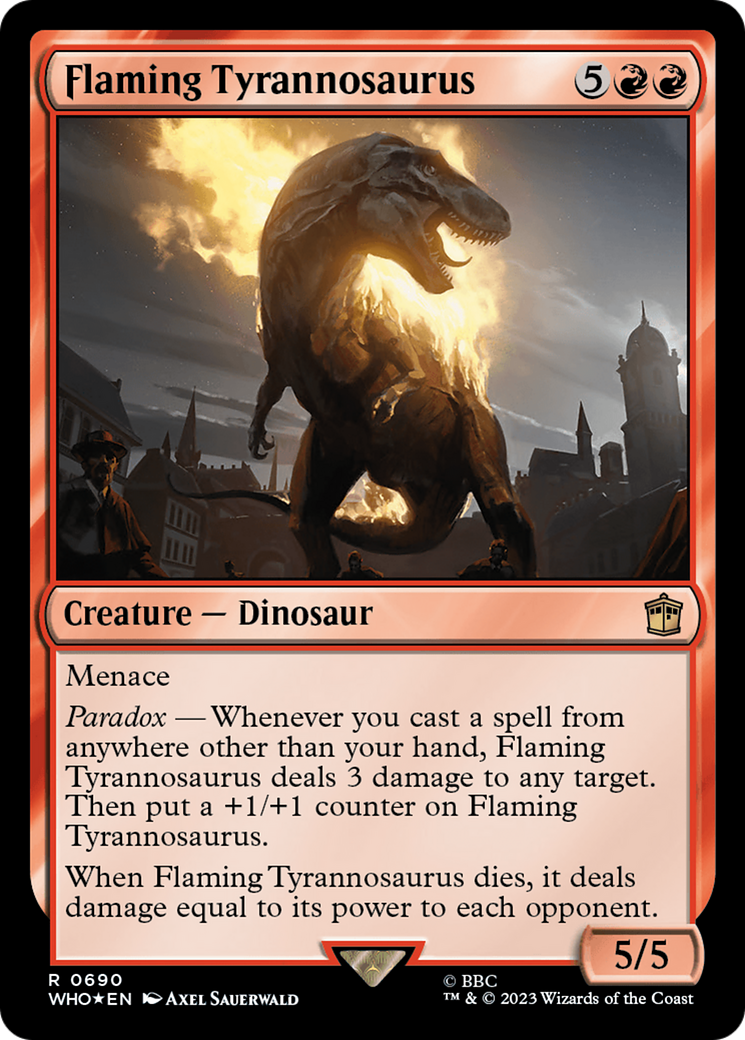Image of Flaming Tyrannosaurus (Surge Foil) (WHO-690) - Doctor Who Foil