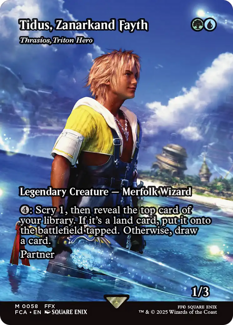 Image of Tidus, Zanarkand Fayth - Thrasios, Triton Hero (Showcase) (FCA-058) - FINAL FANTASY: Through the Ages / Tidus, Zanarkand Fayth (Borderless) Foil