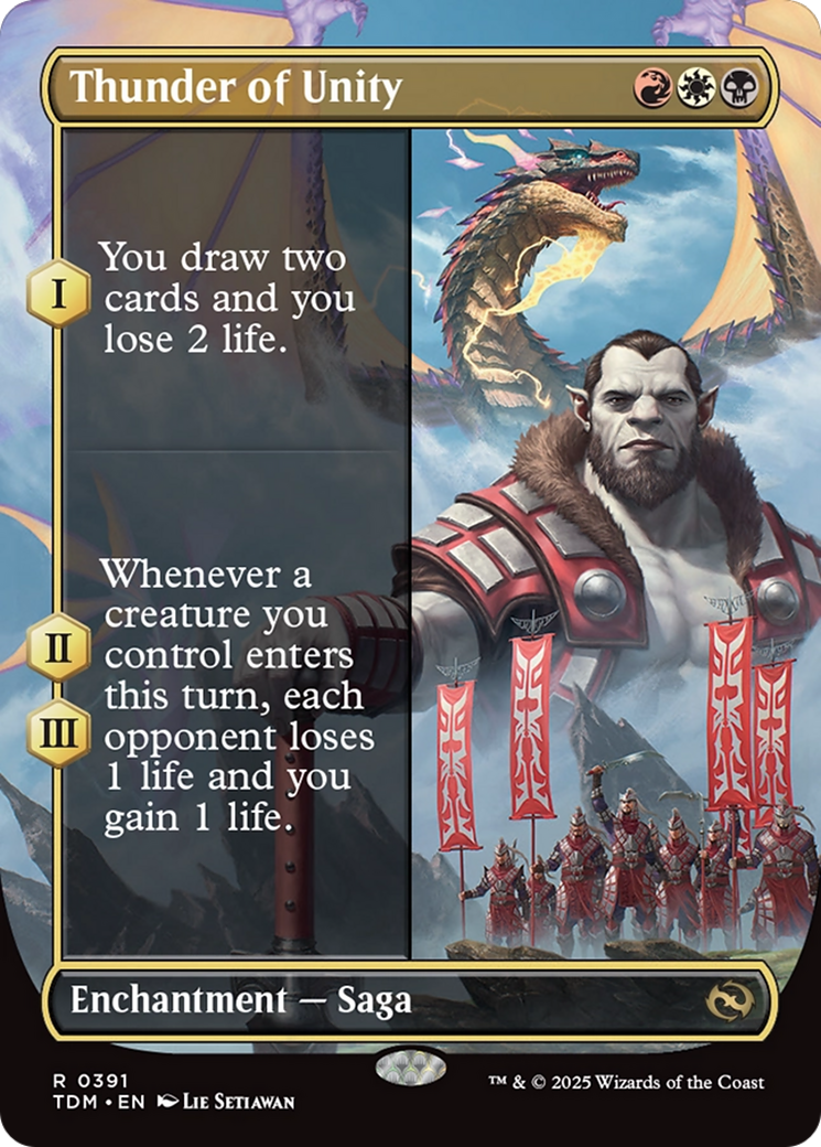 Image of Thunder of Unity (Borderless) (TDM-391) - Tarkir: Dragonstorm: (enchantment) (Borderless) Foil