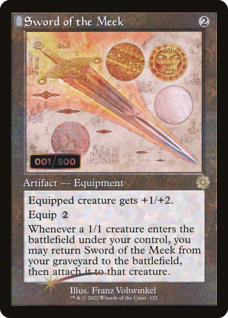 Image of Sword of the Meek (Schematic) (Serial Numbered) (BRR-122) - The Brothers' War Retro Artifacts: (tombstone) Foil