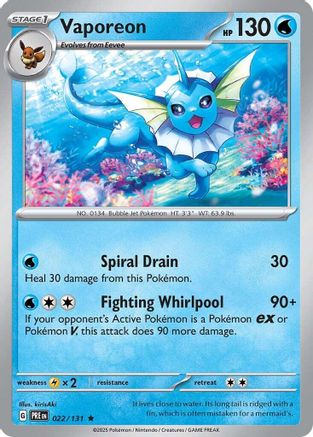 Image of Vaporeon 022/131  - Reverse Holofoil SV Prismatic Evolutions - Rare