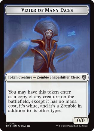 Image of Vizier of Many Faces // Zombie (0003) Double-Sided Token (DRC-2 // 3) - Commander: Aetherdrift