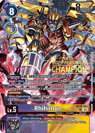 Image of Rhihimon (2025 Regionals Champion) (BT18-081) - Release Special Booster 2.0 Foil
