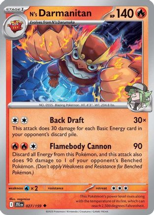 Image of N's Darmanitan 027/159  - Reverse Holofoil SV09 Journey Together - Uncommon
