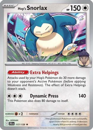 Image of Hop's Snorlax 117/159  - Holofoil SV09 Journey Together - Rare