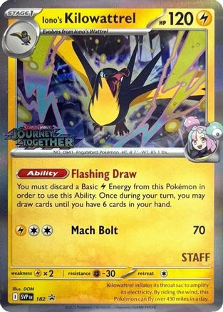 Image of Iono's Kilowattrel (Prerelease) [Staff] 182  - Holofoil SV Scarlet & Violet Promo Cards - Promo