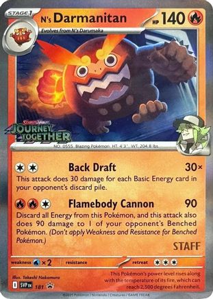 Image of N's Darmanitan (Prerelease) [Staff] 181  - Holofoil SV Scarlet & Violet Promo Cards - Promo
