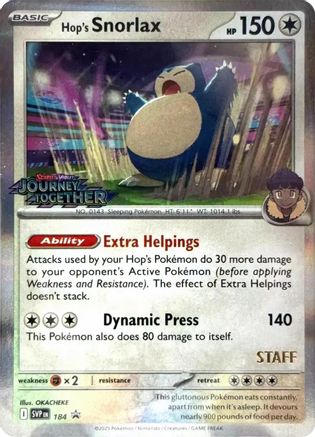 Image of Hop's Snorlax (Prerelease) [Staff] 184  - Holofoil SV Scarlet & Violet Promo Cards - Promo