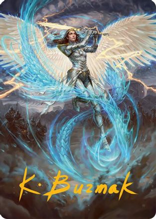 Image of Elspeth, Storm Slayer Art Card (49/54) (Gold-Stamped Signature) (AATDM-049) - Art Series: Tarkir: Dragonstorm