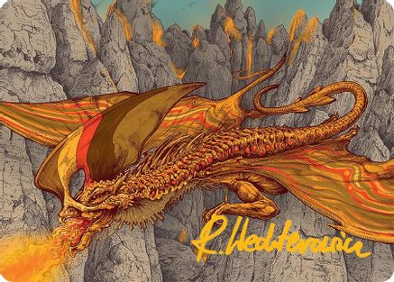 Image of Magmatic Hellkite Art Card (34/54) (Gold-Stamped Signature) (AATDM-034) - Art Series: Tarkir: Dragonstorm