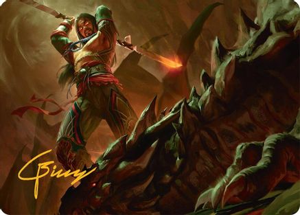 Image of Sarkhan's Resolve Art Card (18/54) (Gold-Stamped Signature) (AATDM-018) - Art Series: Tarkir: Dragonstorm
