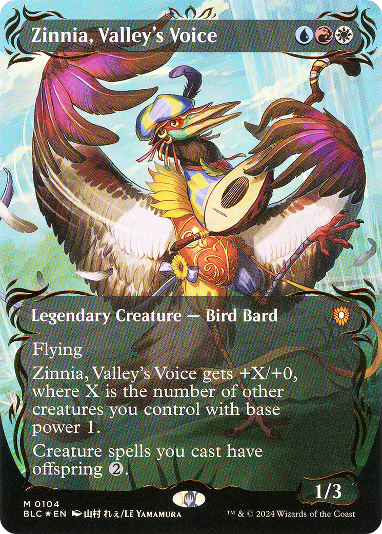 Image of Zinnia, Valley's Voice (Borderless) (Raised Foil) (BLC-104) - Bloomburrow Commander (Borderless) Foil