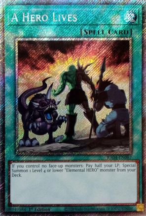 Image of A Hero Lives (Platinum Secret Rare) (RA04-EN087) - Quarter Century Stampede 1st Edition