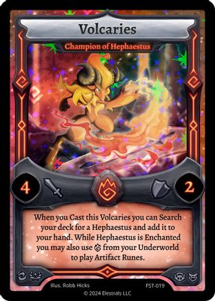 Image of Volcaries - Champion of Hephaestus (FST-019) - Divine Champions Firestorm Holo