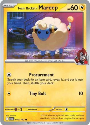 Image of Team Rocket's Mareep 072  - Reverse Holofoil SV10 Destined Rivals - Common