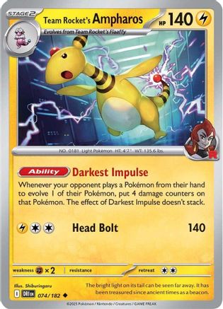 Image of Team Rocket's Ampharos 074  - Reverse Holofoil SV10 Destined Rivals - Uncommon