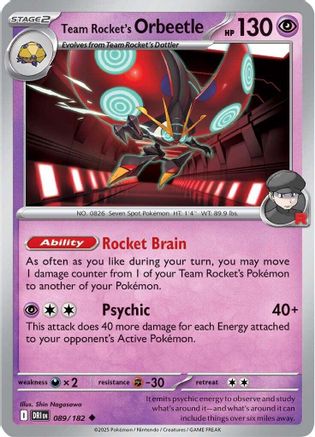 Image of Team Rocket's Orbeetle 089/182  - Reverse Holofoil SV10 Destined Rivals - Uncommon