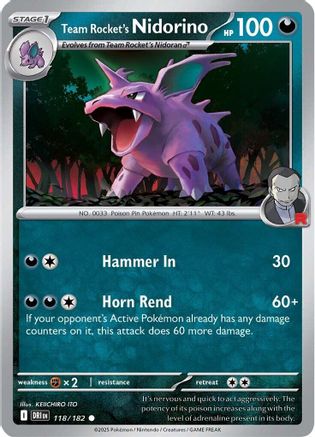 Image of Team Rocket's Nidorino 118  - Reverse Holofoil SV10 Destined Rivals - Common