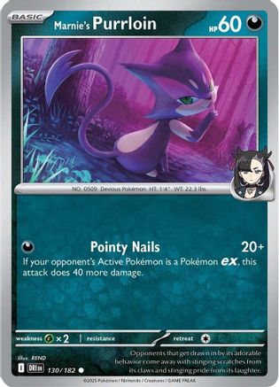 Image of Marnie's Purrloin 130  - Reverse Holofoil SV10 Destined Rivals - Common